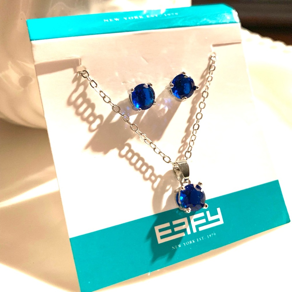 Effy Sapphire and Sterling Silver Necklace and Earrings